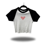 GOOD GIRL BLACK SLEEVE RAGLAN CROP TOP