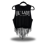 OL LADY WESTERN FRINGE CROP TANK TOP