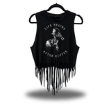 LIFE COFFEE WESTERN FRINGE CROP TANK TOP