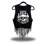 COMFORT SKULL WESTERN FRINGE CROP TANK TOP