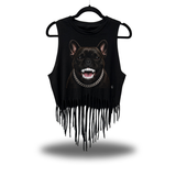FRENCHIE GRILLZ WESTERN FRINGE CROP TANK TOP