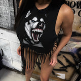 HUSKY GRILLZ WESTERN FRINGE CROP TANK TOP
