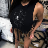 SPIDER WEB WESTERN FRINGE CROP TANK TOP