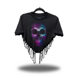 NEON SKULL ROAD RASH V CUT HEART BLACK CROP TOP