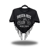 DRIVEN FREE ROAD RASH V CUT HEART BLACK CROP TOP