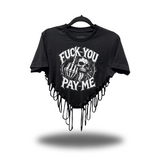 F*CK PAY ME ROAD RASH V CUT HEART BLACK CROP TOP