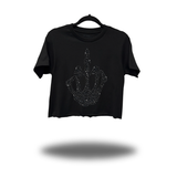 CROSSBONE SKULL BLACK RHINESTONES CROP TOP