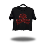 CROSSBONE SKULL RED RHINESTONES CROP TOP