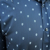 ESSENTIAL SNITCHES GET STITCHES BLUE PIN STRIPE BUTTON UP