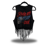 RIDE OR DIE WESTERN FRINGE CROP TANK TOP