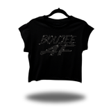BOUJEE AF BLACK RHINESTONES MUSCLE CROP TOP