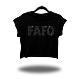 FAFO BLACK RHINESTONES MUSCLE CROP TOP