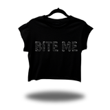 BITE ME BLACK RHINESTONES MUSCLE CROP TOP