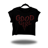 GOOD GIRL RED RHINESTONES MUSCLE CROP TOP