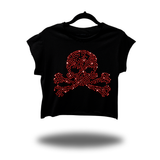 CROSSBONES SKULL RED RHINESTONES MUSCLE CROP TOP
