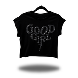 GOOD GIRL BLACK RHINESTONES MUSCLE CROP TOP