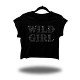 WILD GIRL BLACK RHINESTONES MUSCLE CROP TOP