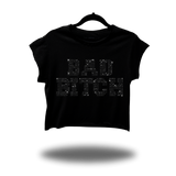 BAD BITCH BLACK RHINESTONES MUSCLE CROP TOP
