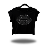 LIPS BLACK RHINESTONES MUSCLE CROP TOP