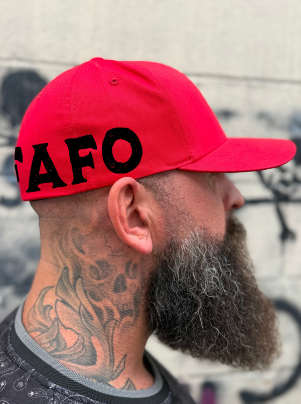 FAFO SIDE STYLE RED FLEXFIT COTTON HAT - BLACK