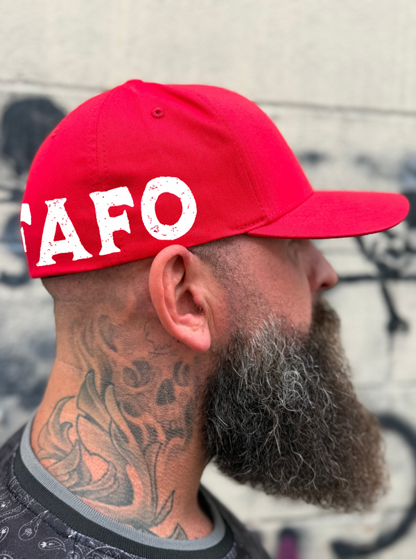 FAFO SIDE STYLE RED FLEXFIT COTTON HAT - WHITE