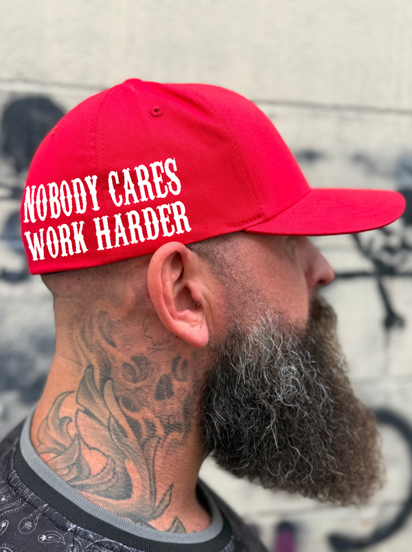 NOBODY CARES STYLE RED FLEXFIT COTTON HAT