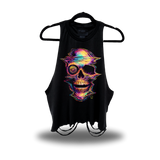 DISTORTED COLOR SKULL ROAD RASH CROP TANK TOP
