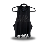 BAD BITCH BLACK RHINESTONES ROAD RASH CROP TANK TOP