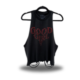 GOOD GIRL RED RHINESTONES ROAD RASH CROP TANK TOP