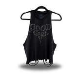 GOOD GIRL BLACK RHINESTONES ROAD RASH CROP TANK TOP