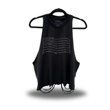 USA FLAG BLACK RHINESTONES ROAD RASH CROP TANK TOP