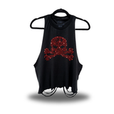CROSSBONE SKULL RED RHINESTONES ROAD RASH CROP TANK TOP
