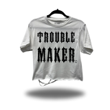 TROUBLE MAKER ROAD RASH WHITE CROP TOP