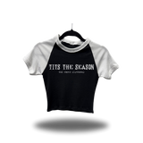 TITS THE SEASON WHITE SLEEVE RAGLAN CROP TOP
