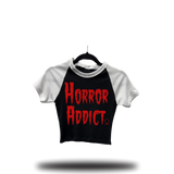 HORROR ADDICT WHITE SLEEVE RAGLAN CROP TOP