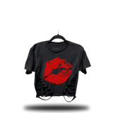 DEVIL DOLL LIPS ROAD RASH FRONT SLASH CROP TOP