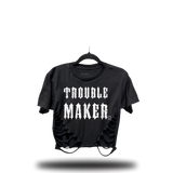 TROUBLE MAKER ROAD RASH FRONT SLASH CROP TOP