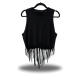ROAD RASH WESTERN FRINGE BLACK CROP TANK TOP
