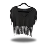 ROAD RASH WESTERN FRINGE BLACK CROP TOP