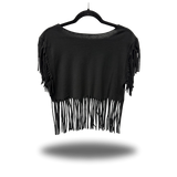 COWGIRLS ROCK BLACK RHINESTONE WESTERN FRINGE CROP TOP