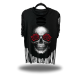 ROSE SKULL WESTERN FRINGE STYLE TANK TOP