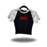 INDEPENDENT BITCH WHITE SLEEVE RAGLAN CROP TOP