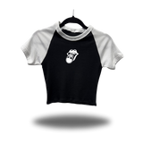 BAD TASTE WHITE SLEEVE RAGLAN CROP TOP