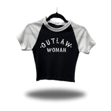 OUTLAW WOMAN WHITE SLEEVE RAGLAN CROP TOP