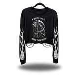 WASTED ROAD RASH CROP LONG SLEEVE TEE
