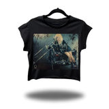 RETRO BLONDIE BIKER BABE MUSCLE CROP TOP