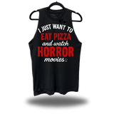 EAT PIZZA AND WATCH HORROR ROAD RASH BLACK TANK TOP