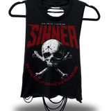 SINNER 2.0  - ROAD RASH RAZOR CUT BLACK CROP TANK