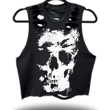 BONEPRINT - ROAD RASH BACK CUT BLACK CROP TANK