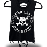 NOBODY CARES - ROAD RASH RAZOR CUT BLACK CROP TANK